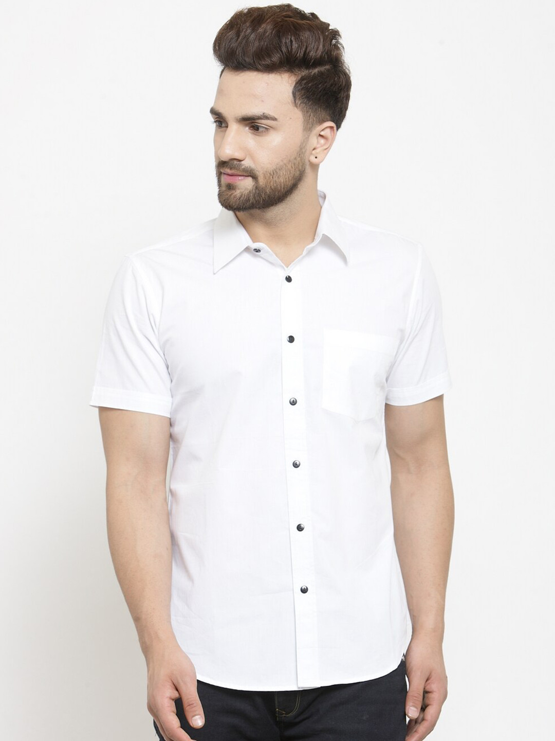 

Purple State Spread Collar Cotton Casual Shirt, White