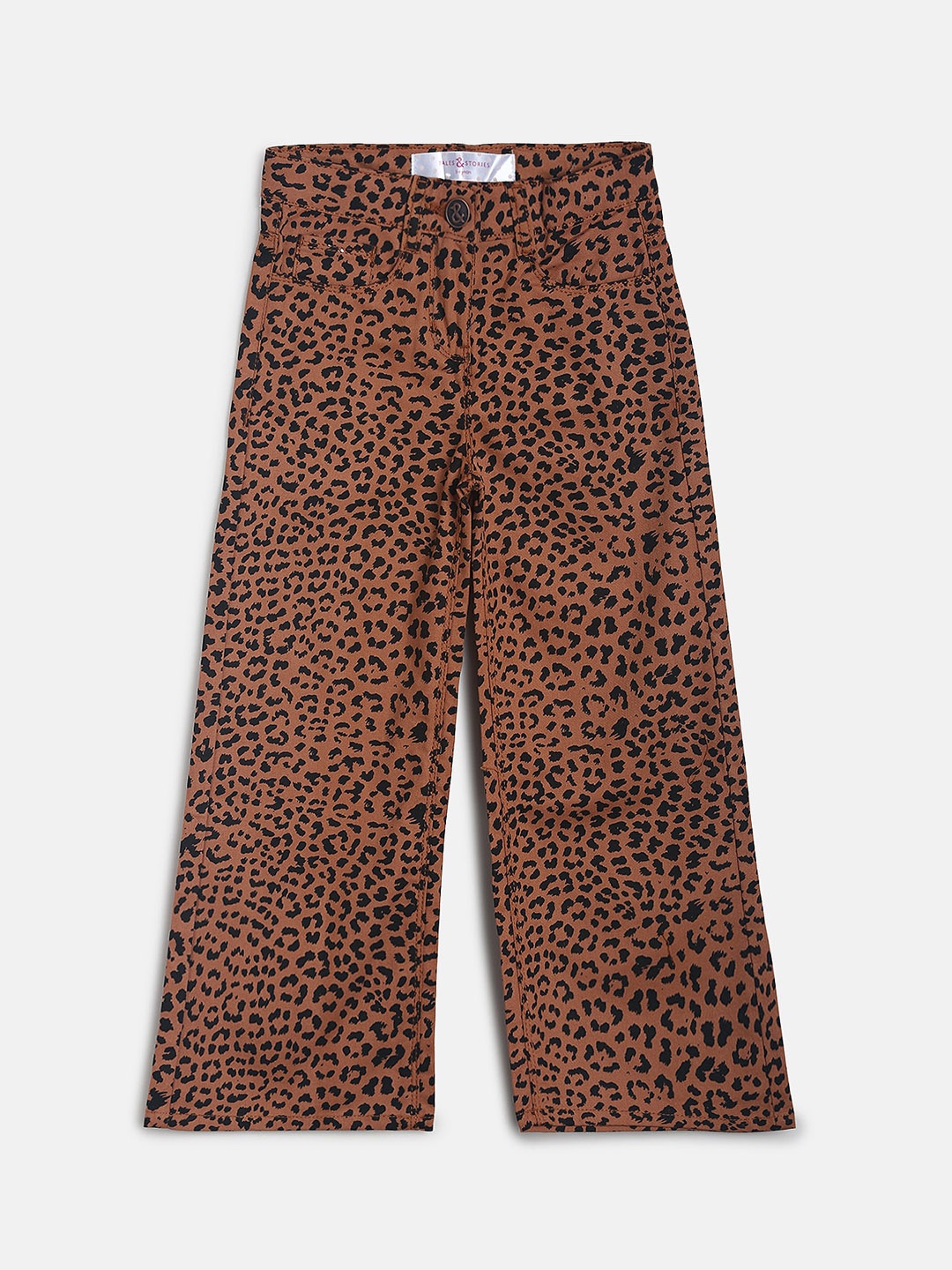 

TALES & STORIES Girls Animal Printed Flared Bootcut Trousers, Brown