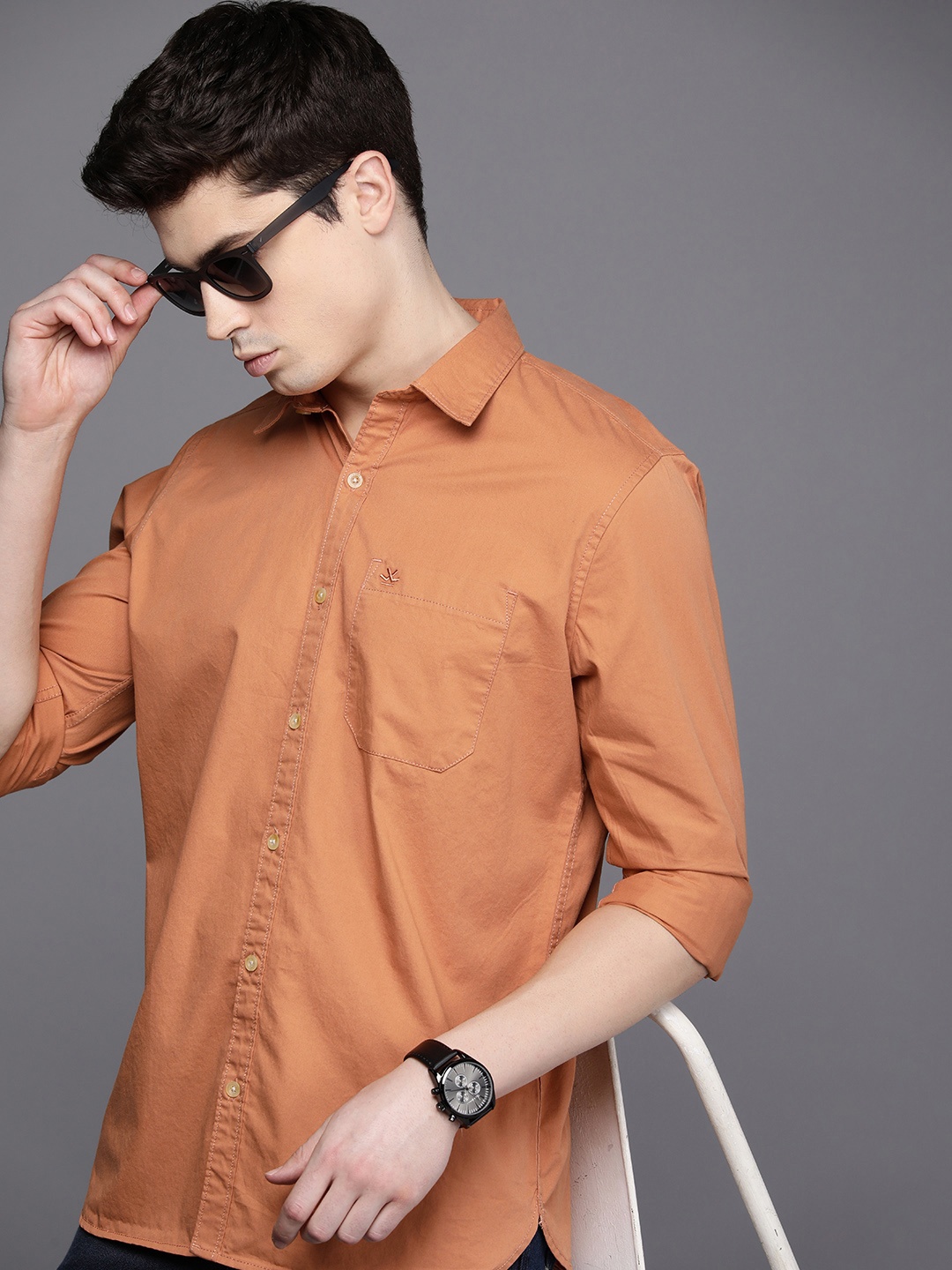 

WROGN Men Solid Pure Cotton Slim Fit Opaque Casual Shirt, Rust
