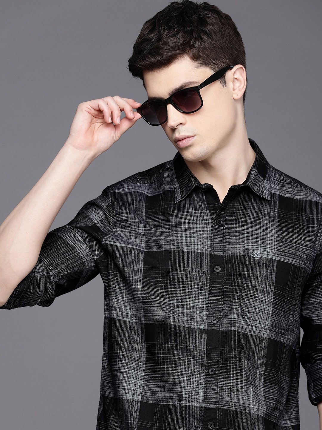 

WROGN Slim Fit Checked Casual Shirt, Black