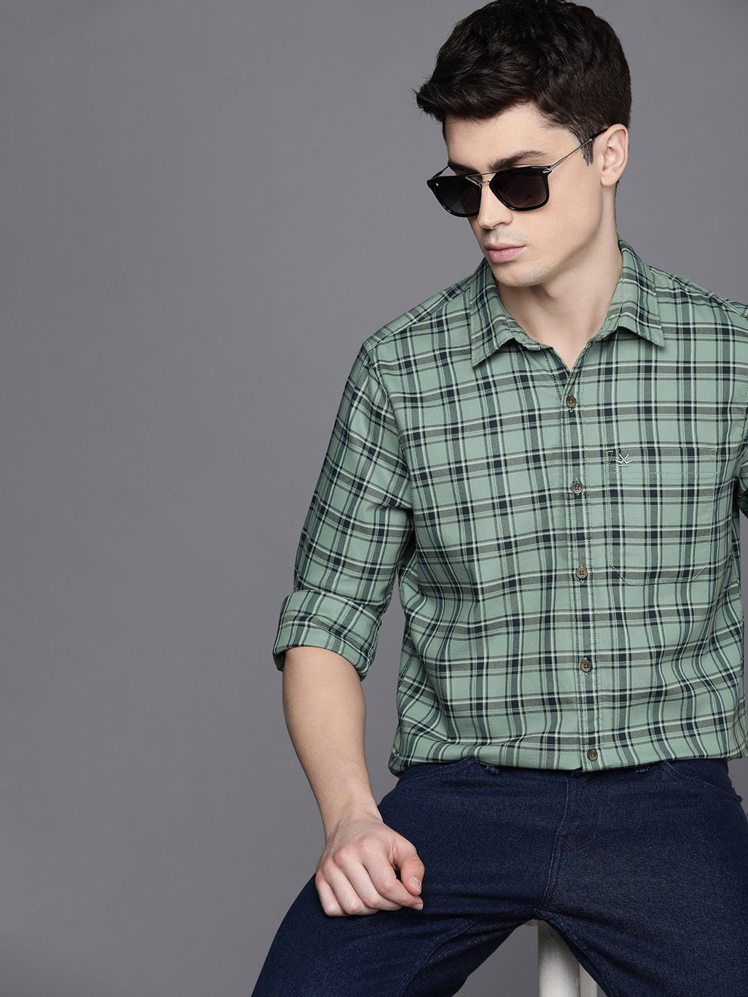 

WROGN Slim Fit Checked Casual Shirt, Green