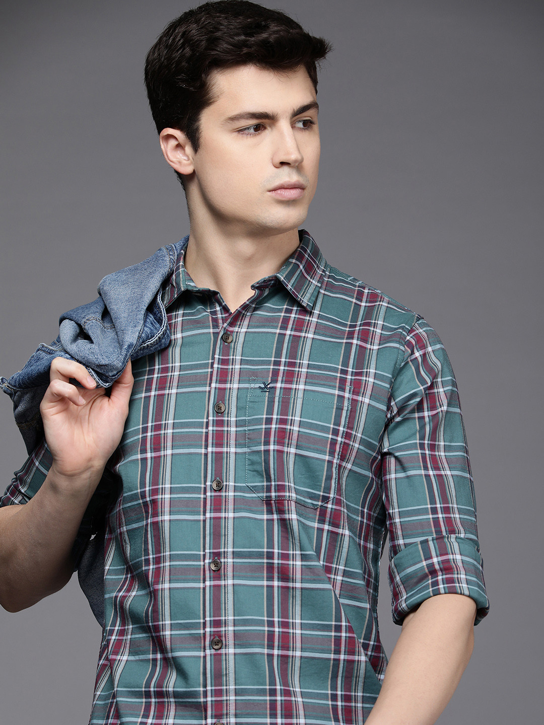 

WROGN Slim Fit Tartan Checked Casual Shirt, Green