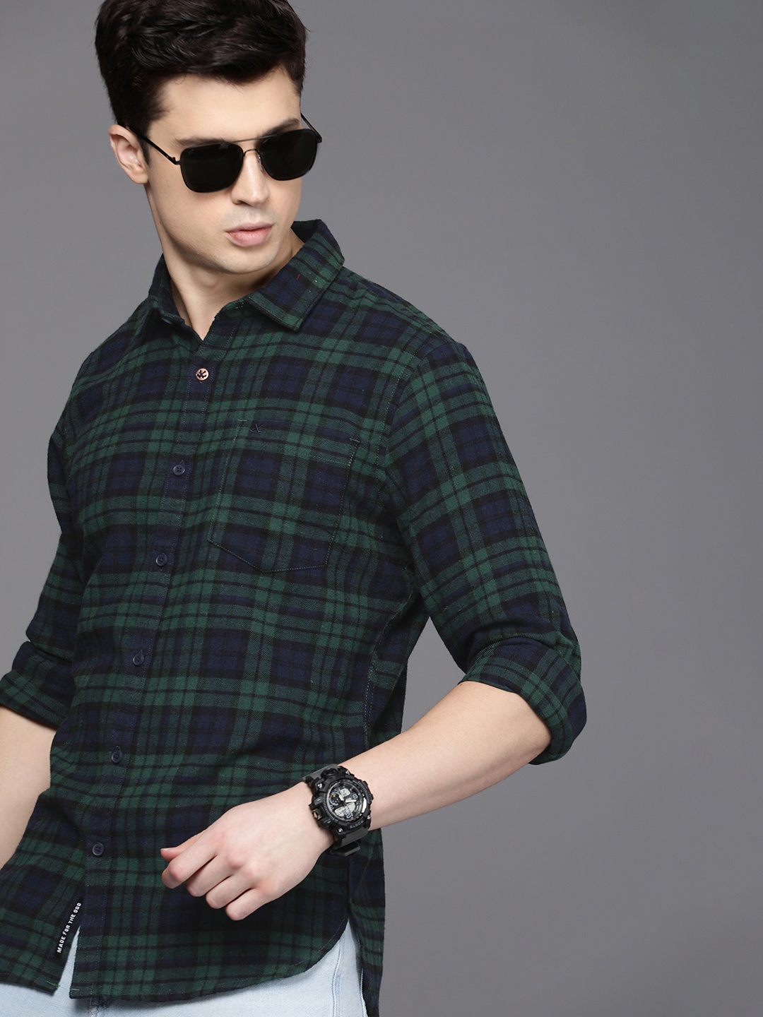 

WROGN Men Slim Fit Opaque Checked Casual Shirt, Green