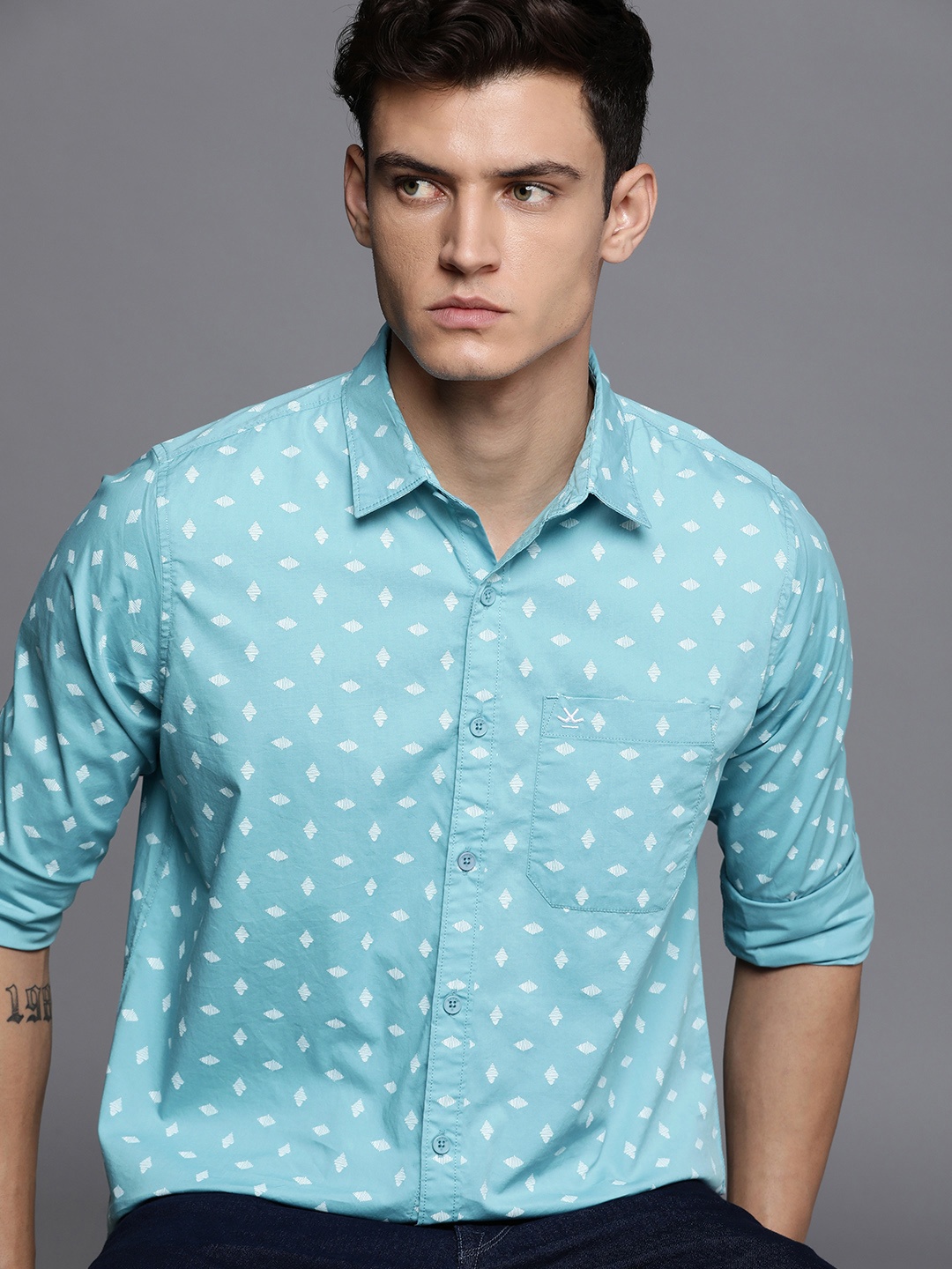 

WROGN Printed Casual Shirt, Blue