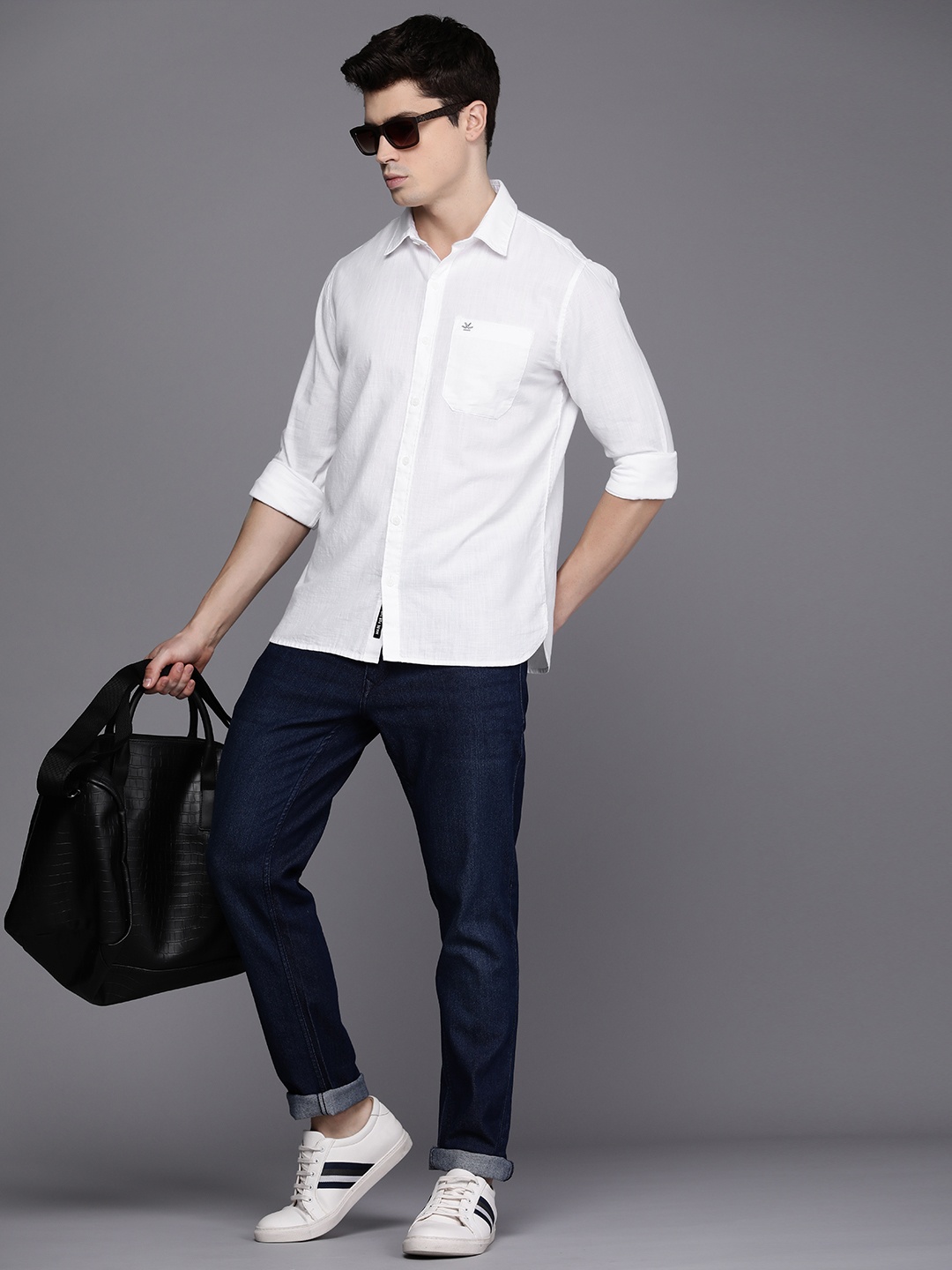 

WROGN Men Pure Cotton Solid Slim Fit Casual Shirt, White