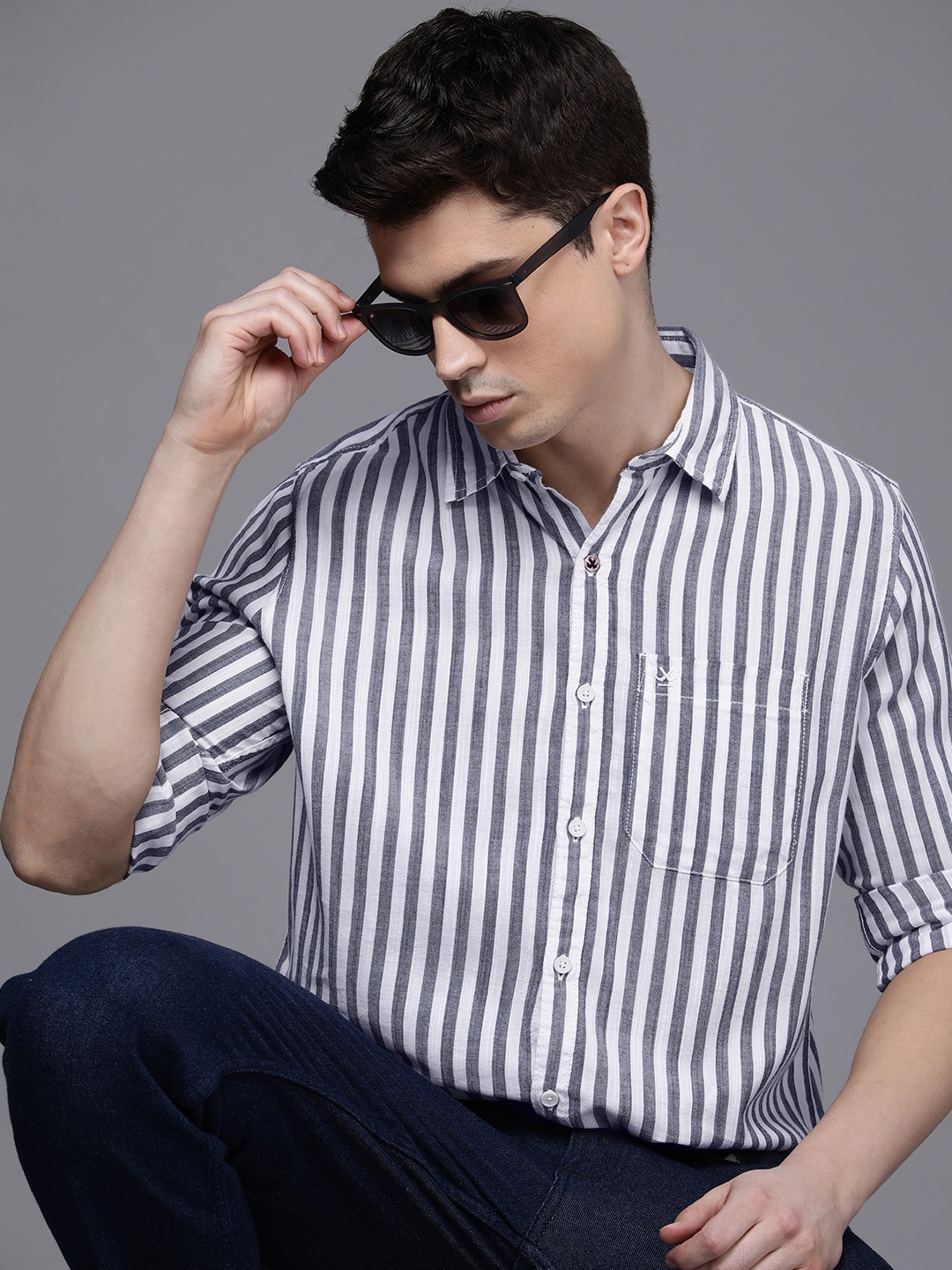 

WROGN Slim Fit Striped Casual Shirt With Chest Pocket, White