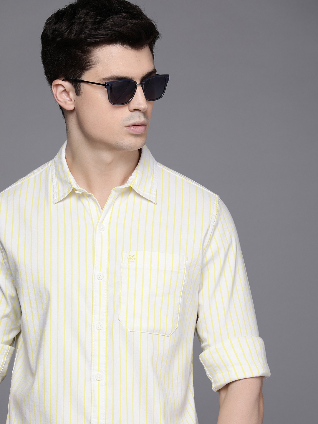 

WROGN Slim Fit Striped Casual Shirt, Yellow