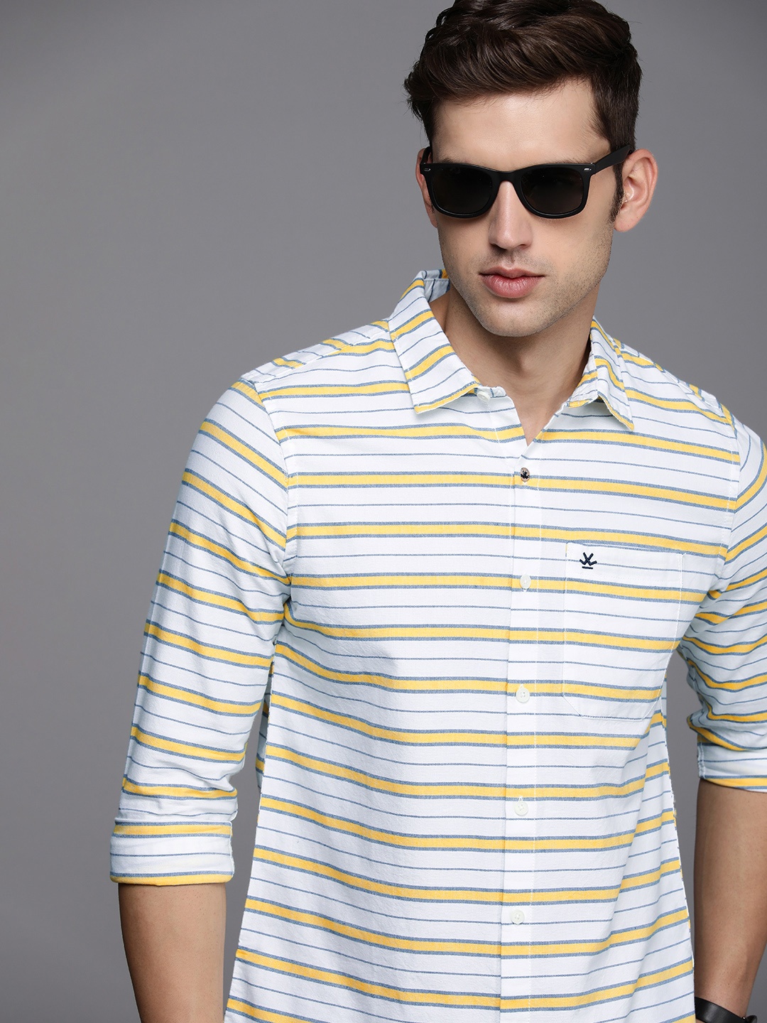 

WROGN Slim Fit Horizontal Stripes Pure Cotton Casual Shirt, White