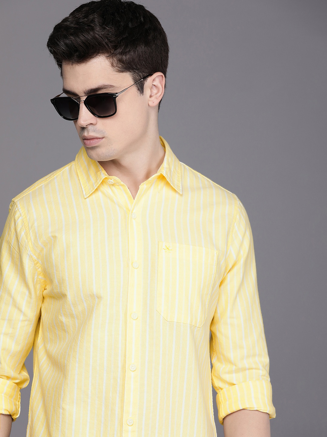 

WROGN Men Slim Fit Striped Pure Cotton Casual Shirt, Yellow