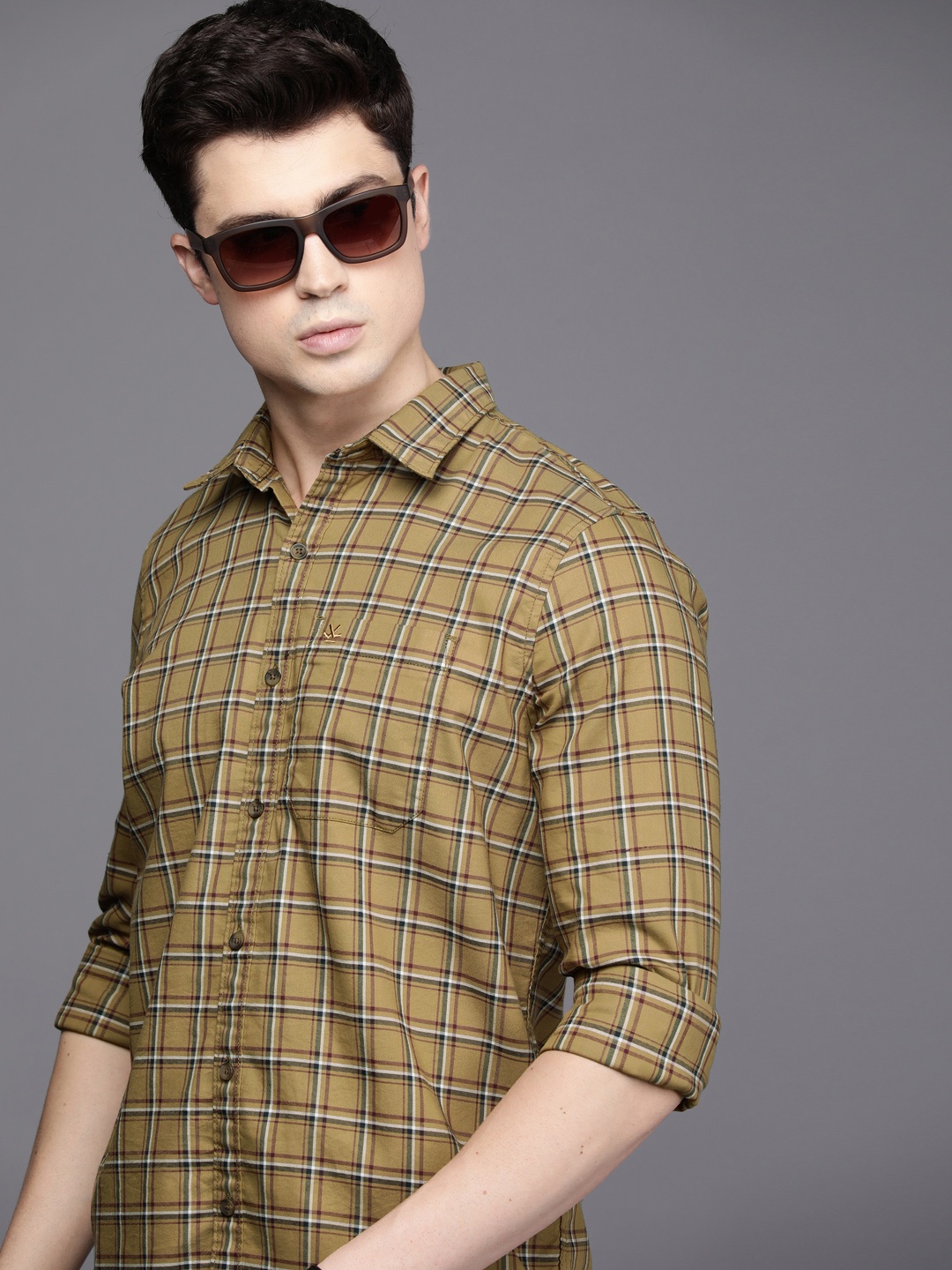 

WROGN Men Slim Fit Tartan Checks Casual Shirt, Mustard