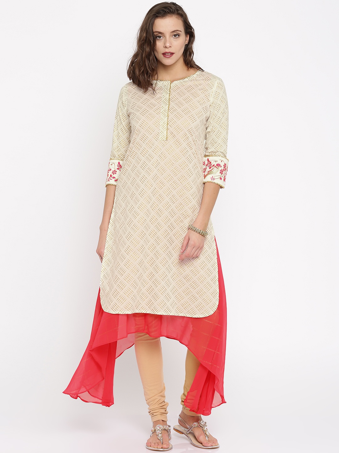 

Jashn Women Off-White Printed A-Line Asymmetric Kurta