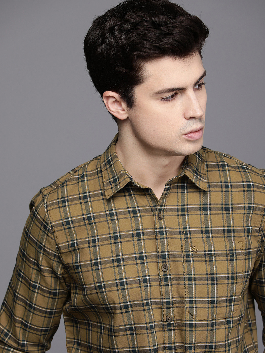 

WROGN Men Slim Fit Tartan Checked Opaque Casual Shirt, Mustard