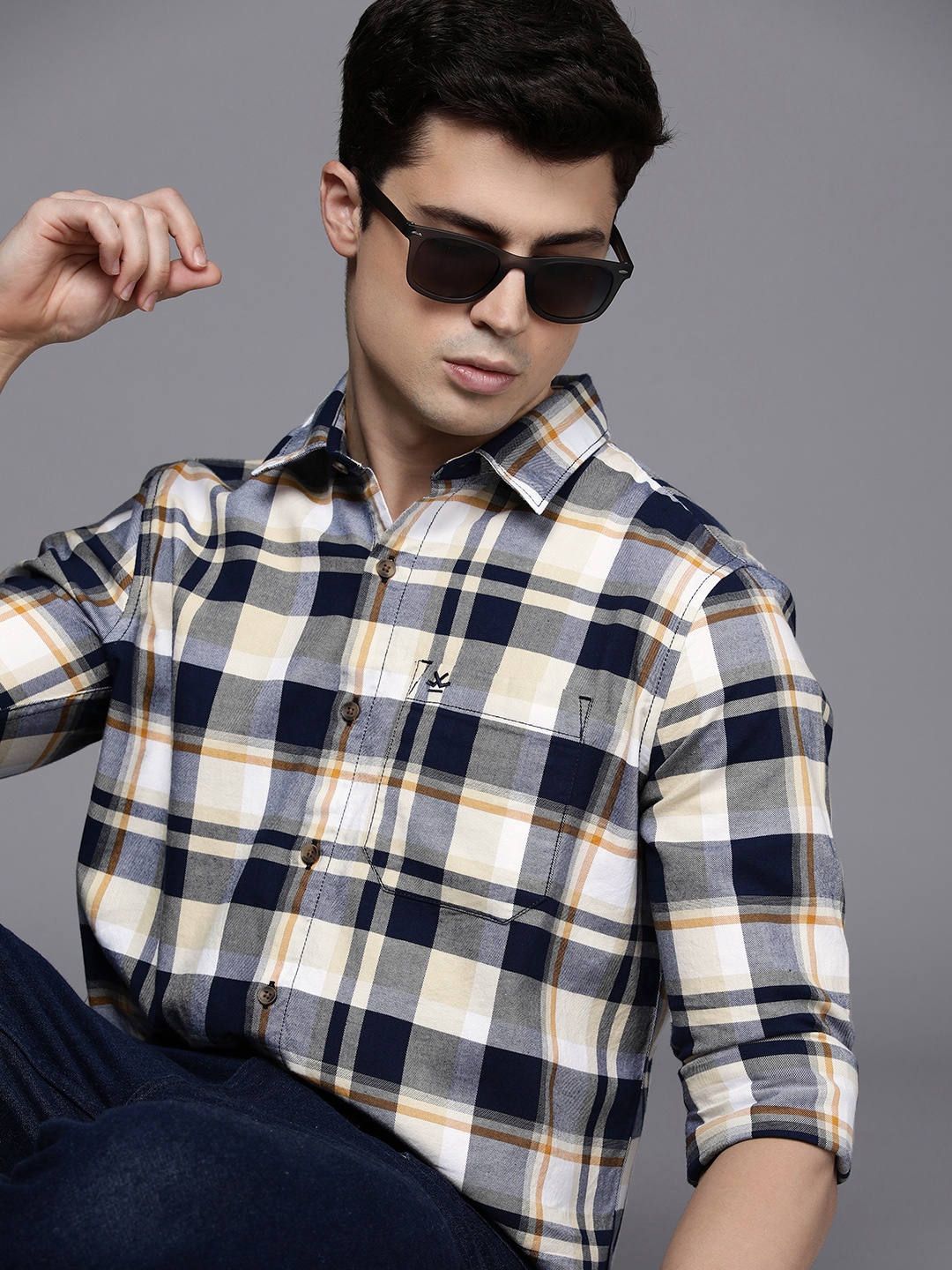 

WROGN Slim Fit Tartan Checked Pure Cotton Casual Shirt, Yellow