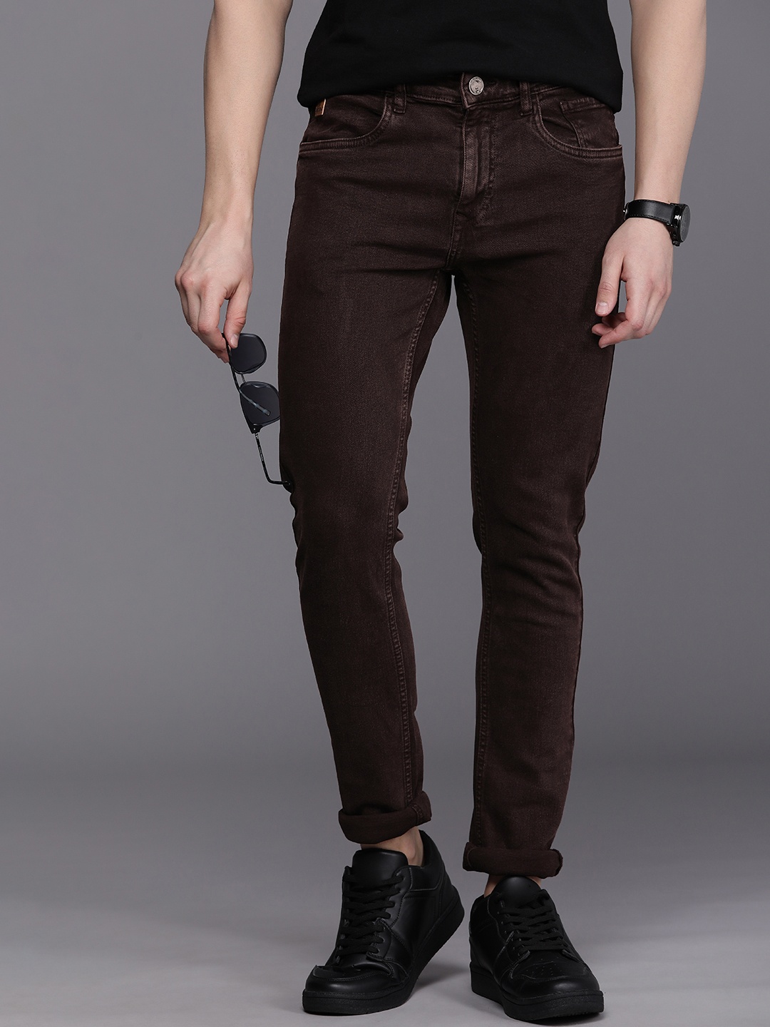 

WROGN Men Skinny Fit Light Fade Stretchable Jeans, Brown
