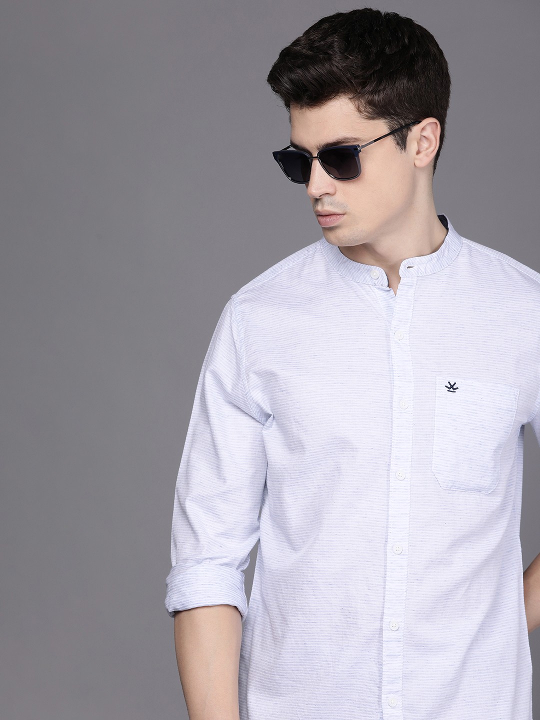 

WROGN Horizontal Striped Slim Fit Casual Shirt, Blue