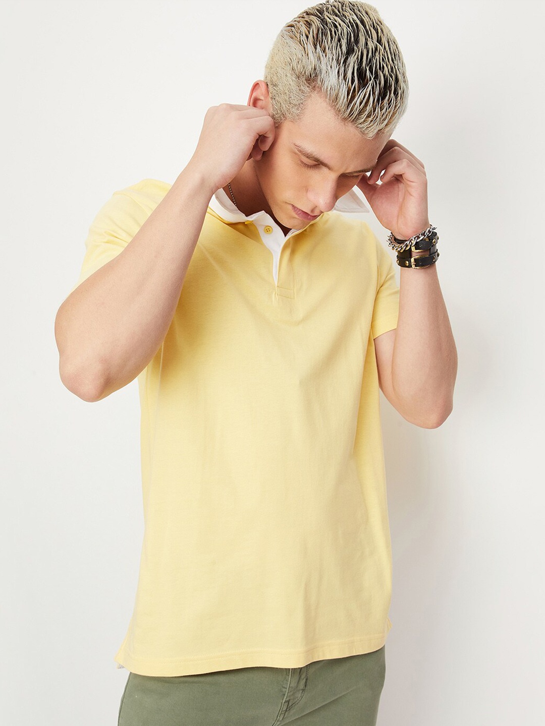 

max Polo Collar Short Sleeve Pure Cotton T-shirt, Yellow