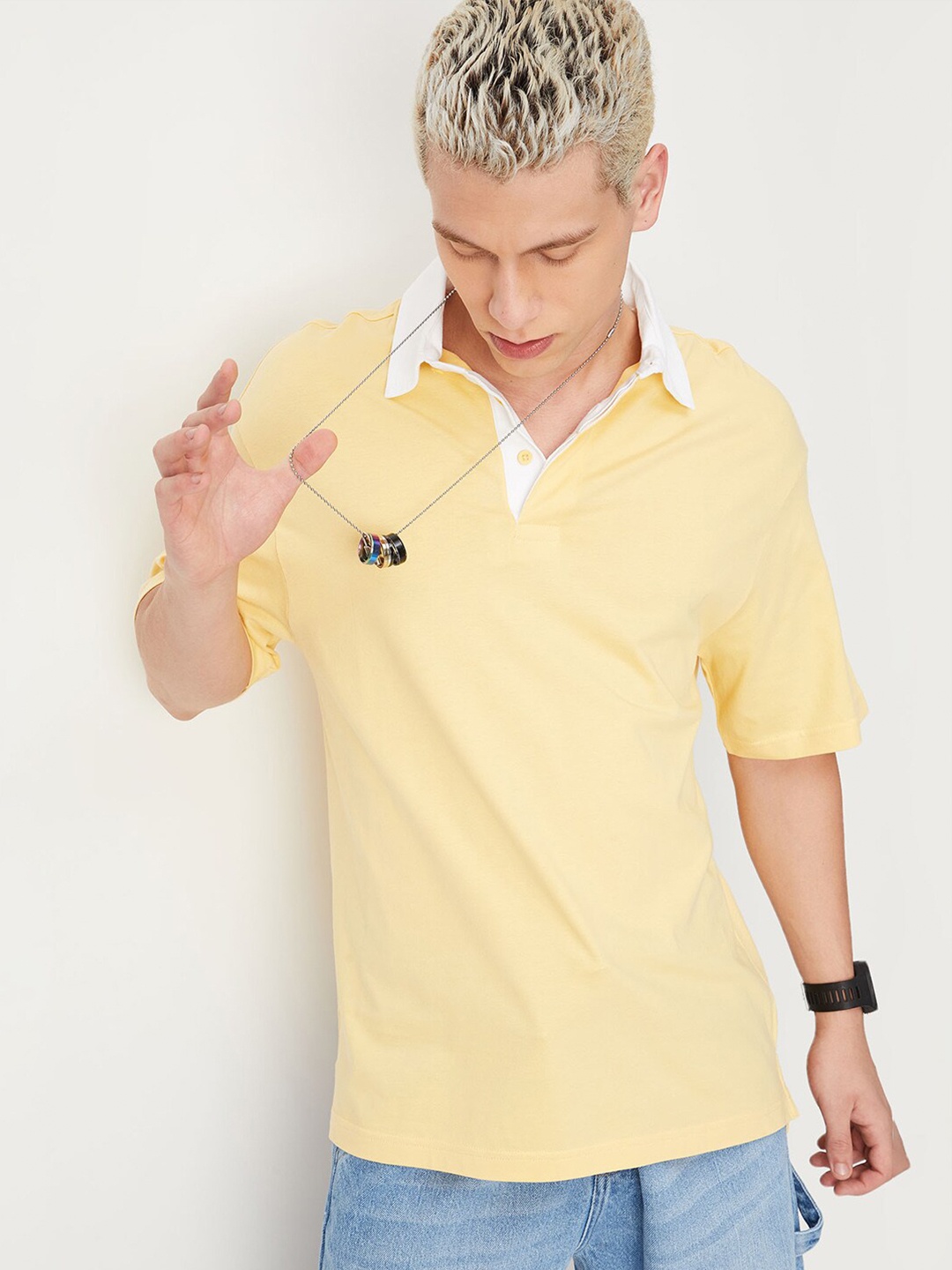 

max Collar Polo Collar Pure Cotton T-shirt, Yellow