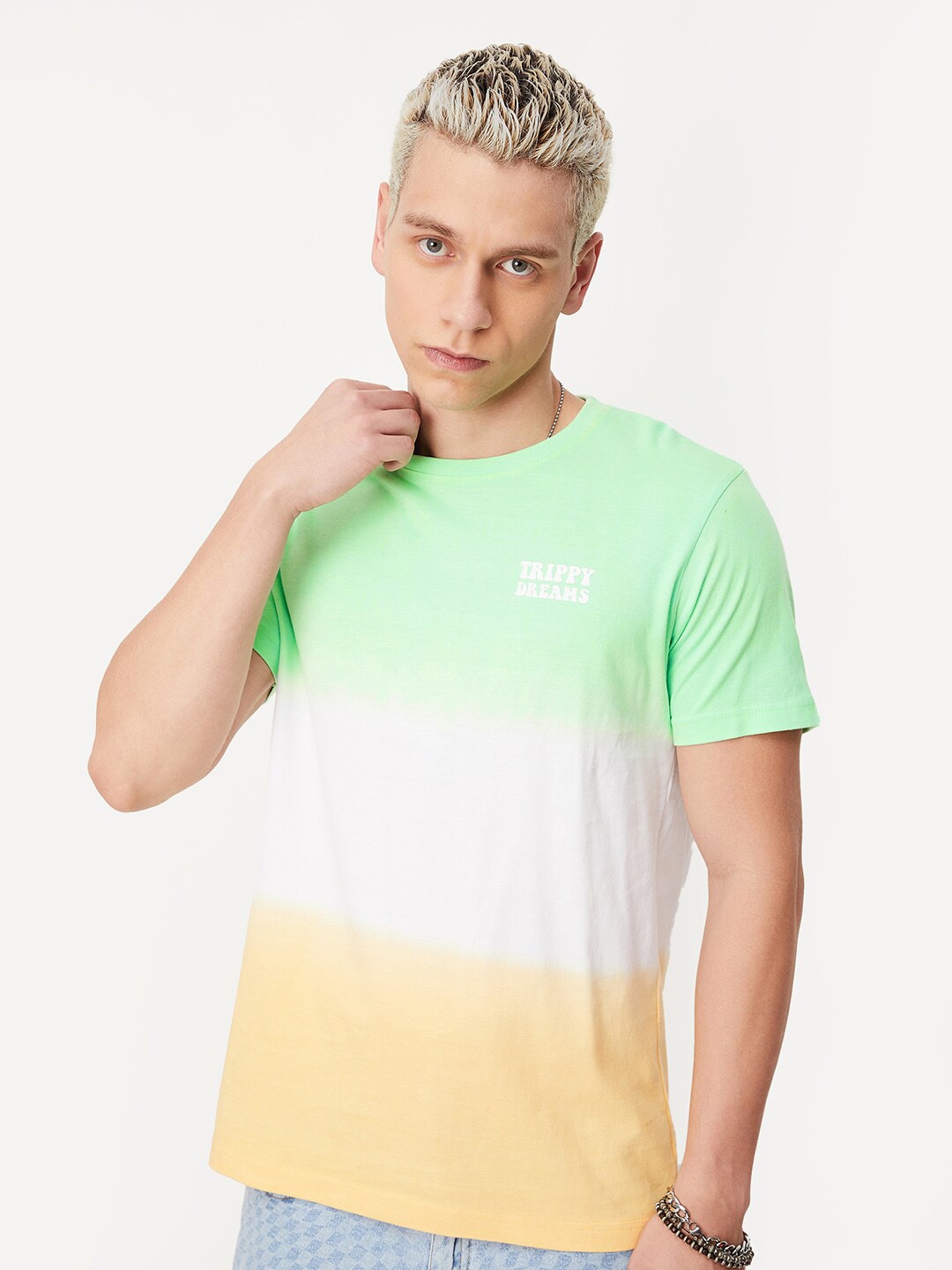 

max Colourbocked Pure Cotton T-shirt, Green