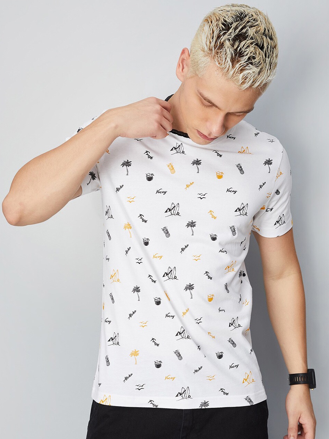 

max Round Neck Printed Pure Cotton T-shirt, White