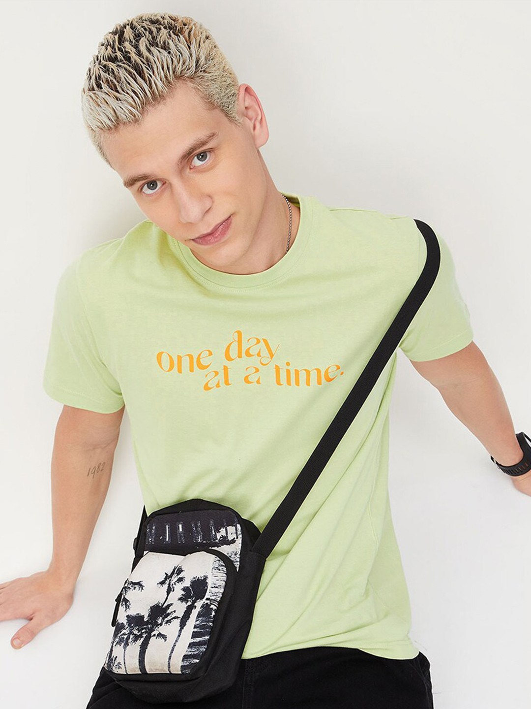 

max Typography Printed Pure Cotton T-shirt, Green