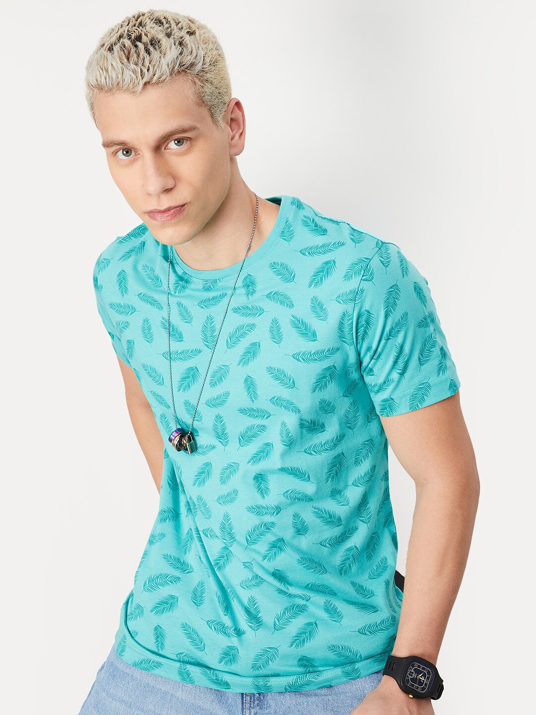 

max Tropical Printed Pure Cotton T-shirt, Sea green