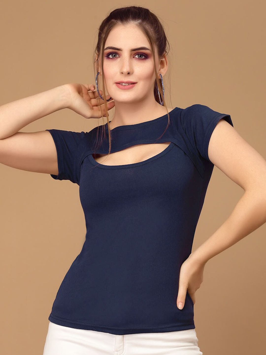 

Selvia Choker Neck Fitted Top, Blue
