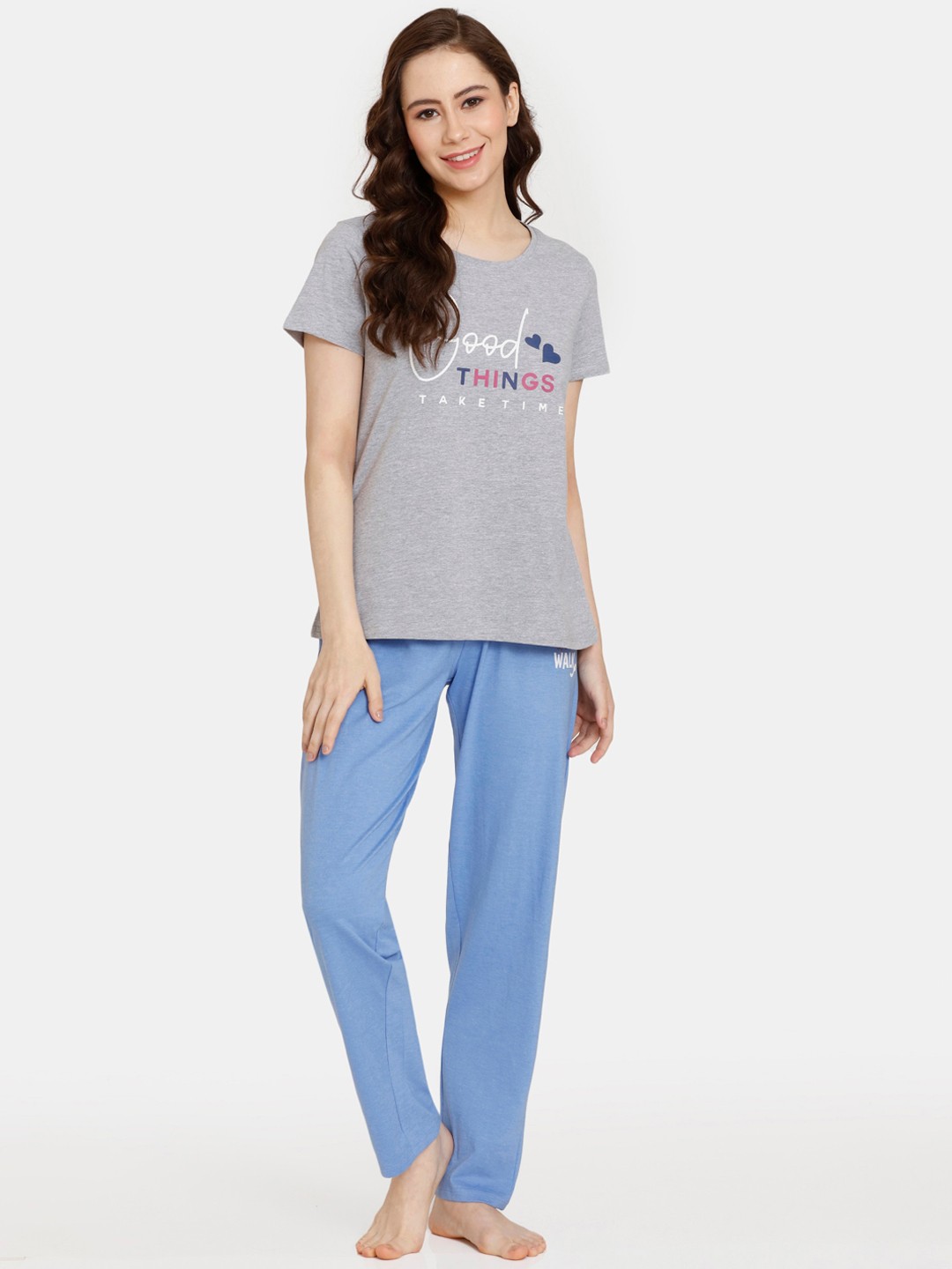 

Rosaline by Zivame Women Grey & Blue Printed Night suit