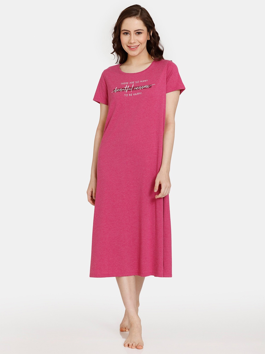 

Rosaline by Zivame Round Neck Typography Printed Nightdress, Red