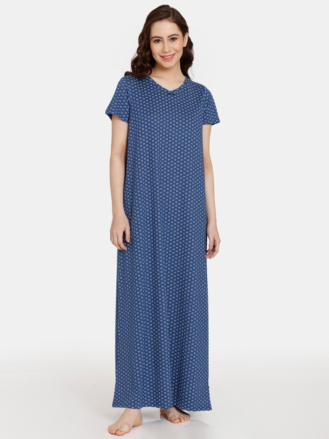 

Rosaline by Zivame Geometric Printed Maxi Nightdress, Blue