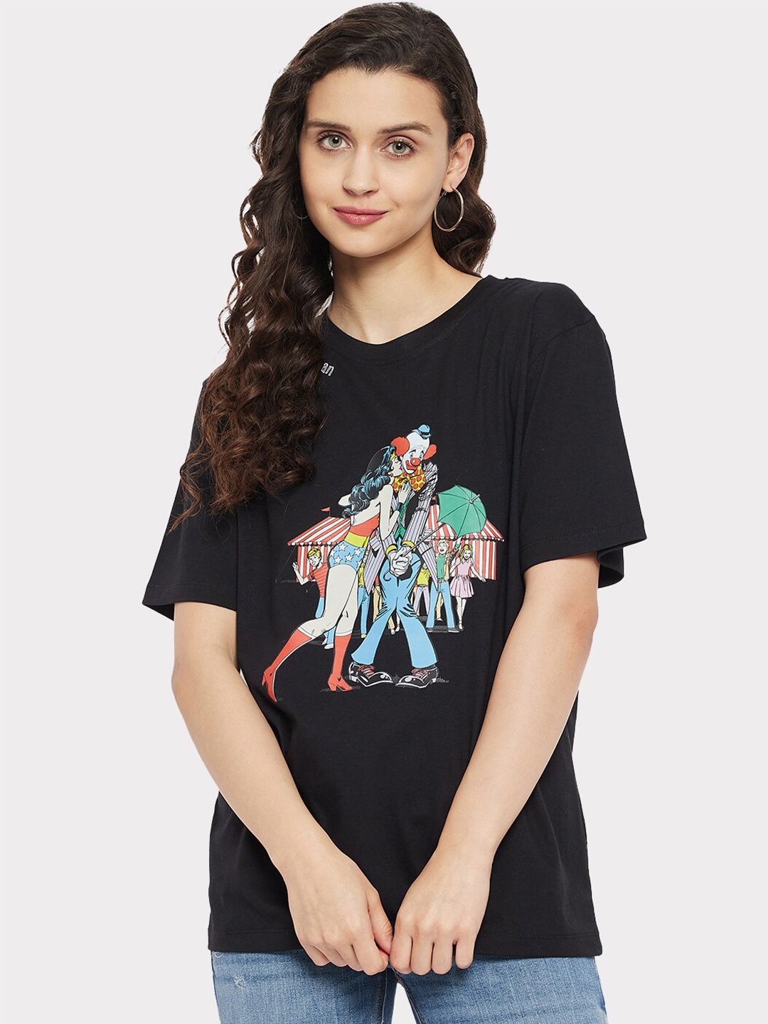 

DC by Wear Your Mind Wonder Woman Printed Pure Cotton Loose T-shirt, Black