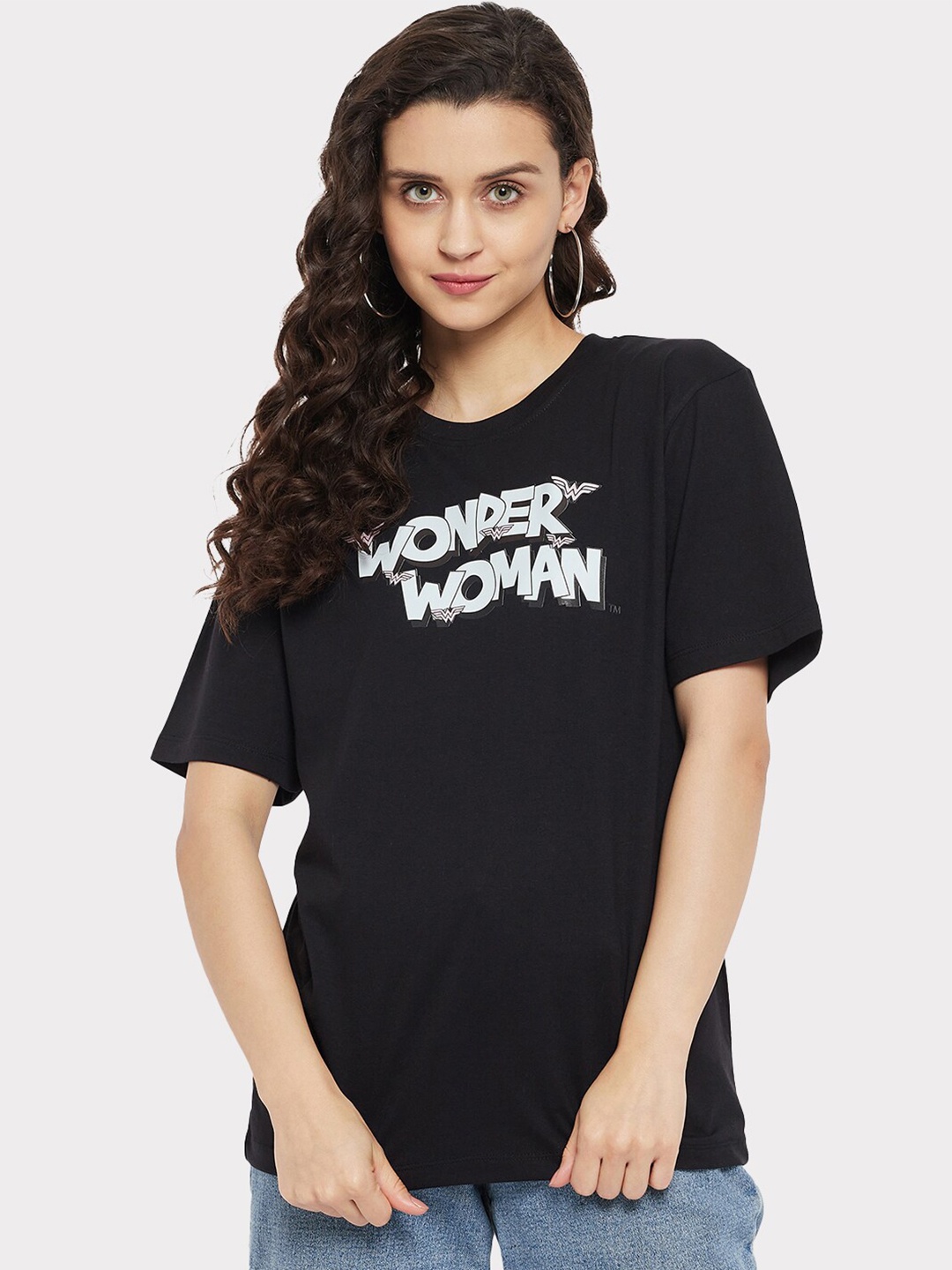 

DC by Wear Your Mind Typography Wonder Woman Printed Pure Cotton Loose T-shirt, Black