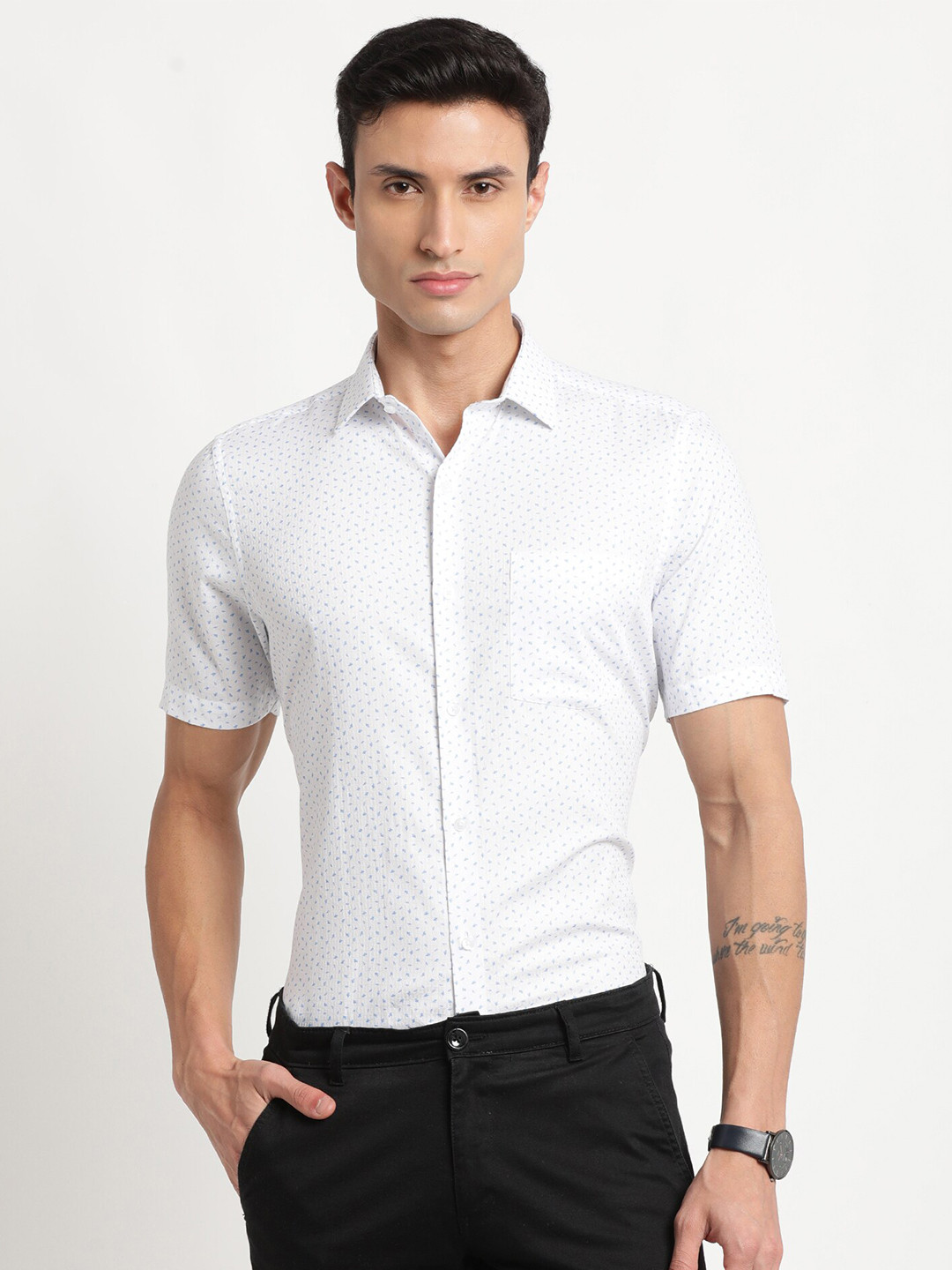 

Turtle Modern Micro Ditsy Printed Pure Cotton Formal Shirt, White