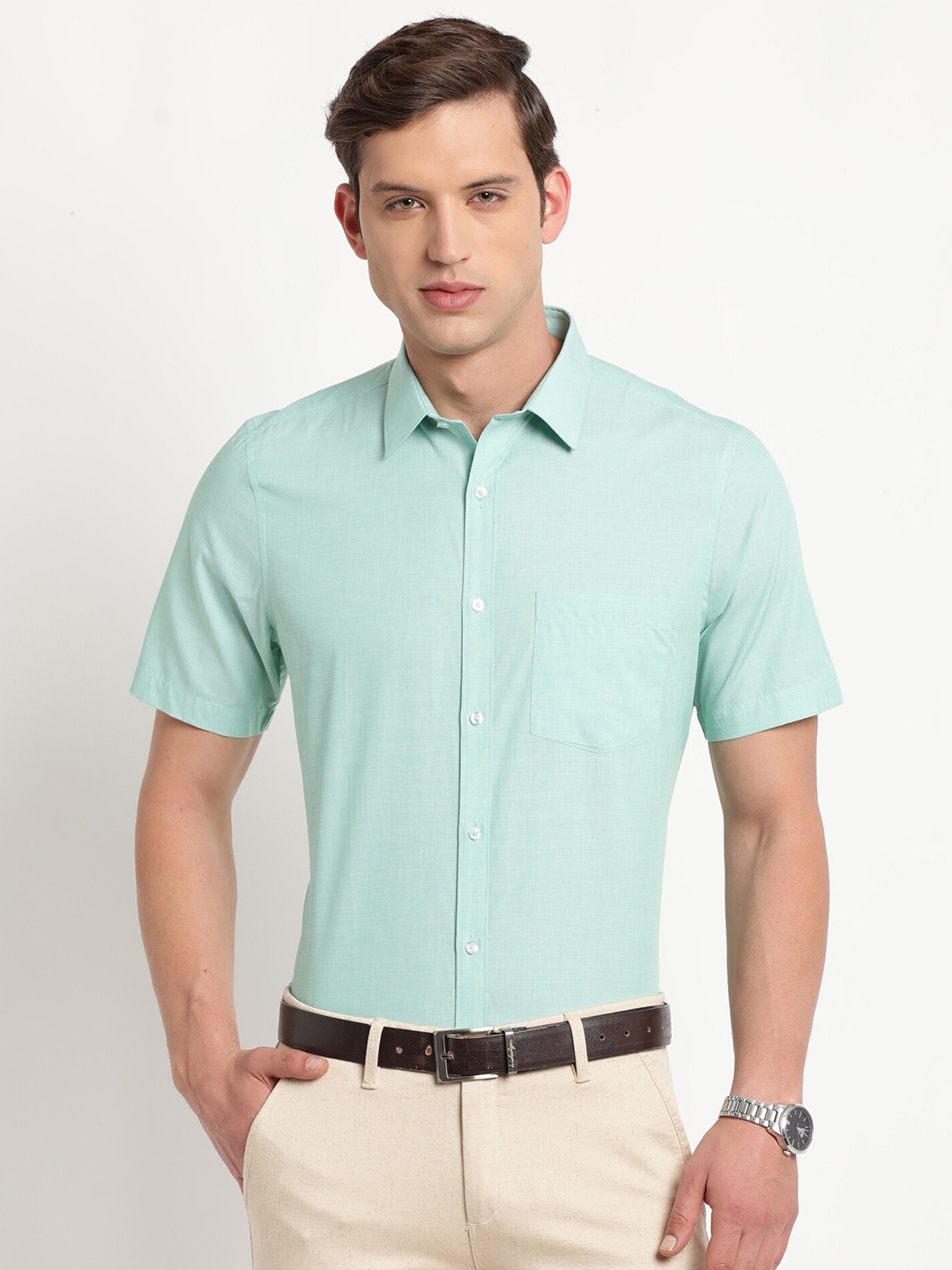 

Turtle Men Modern Formal Cotton Shirt, Sea green