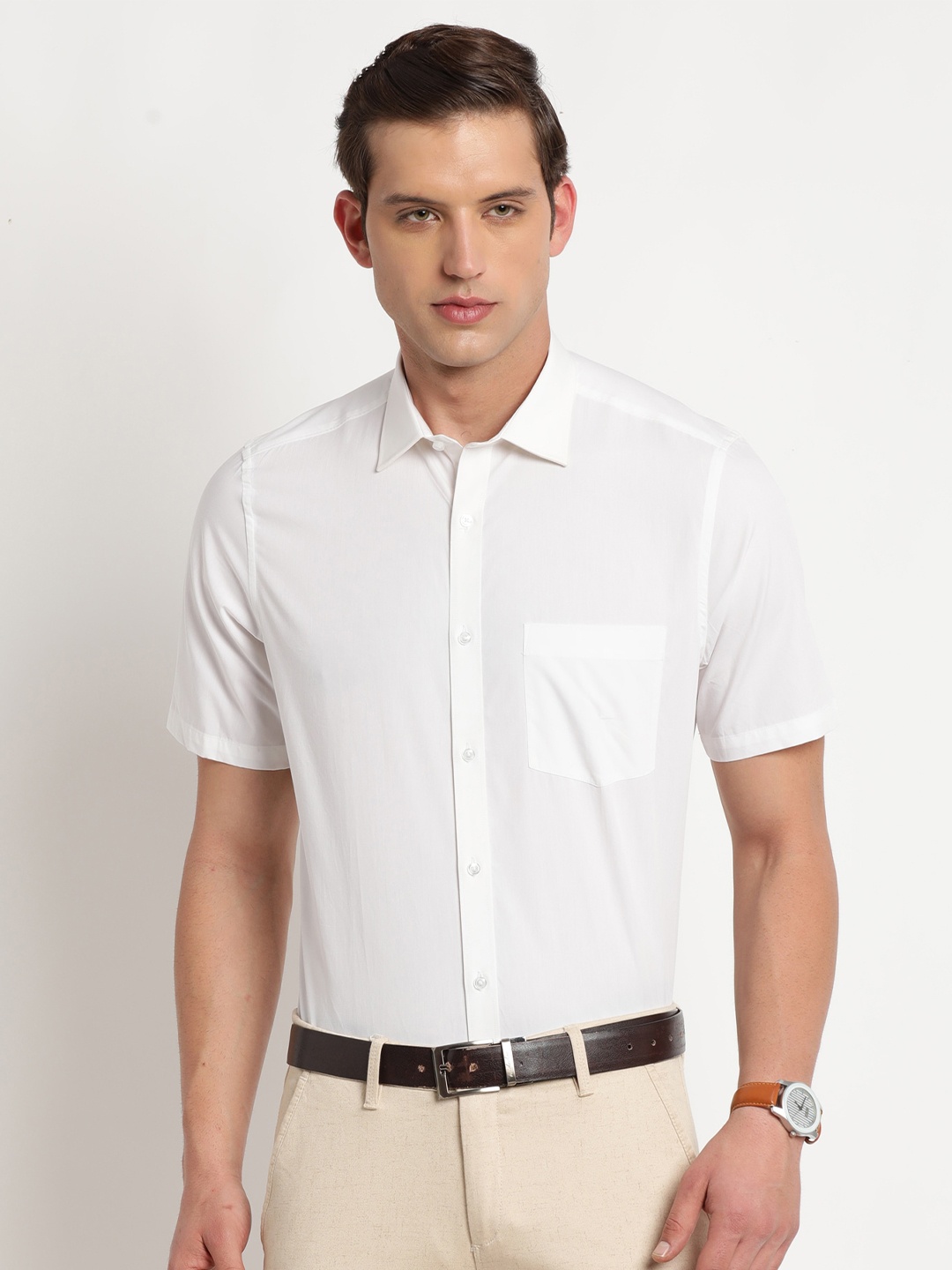 

Turtle Modern Regular Fit Cutaway Collar Cotton Formal Shirt, White