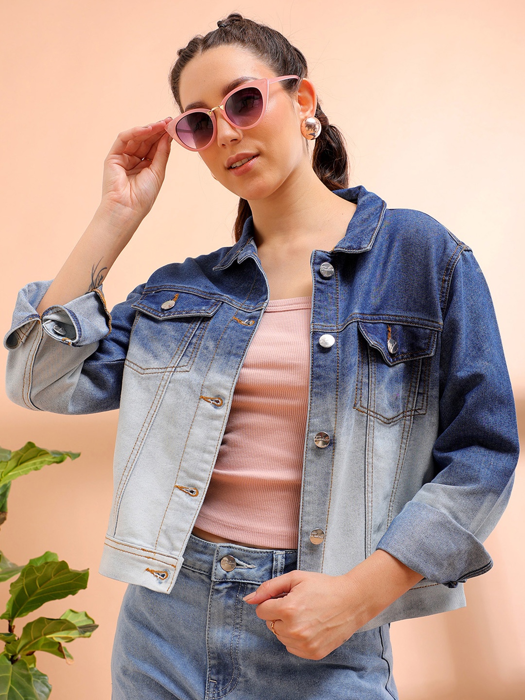 

Freehand by The Indian Garage Co Washed Cotton Crop Denim Jacket, Blue
