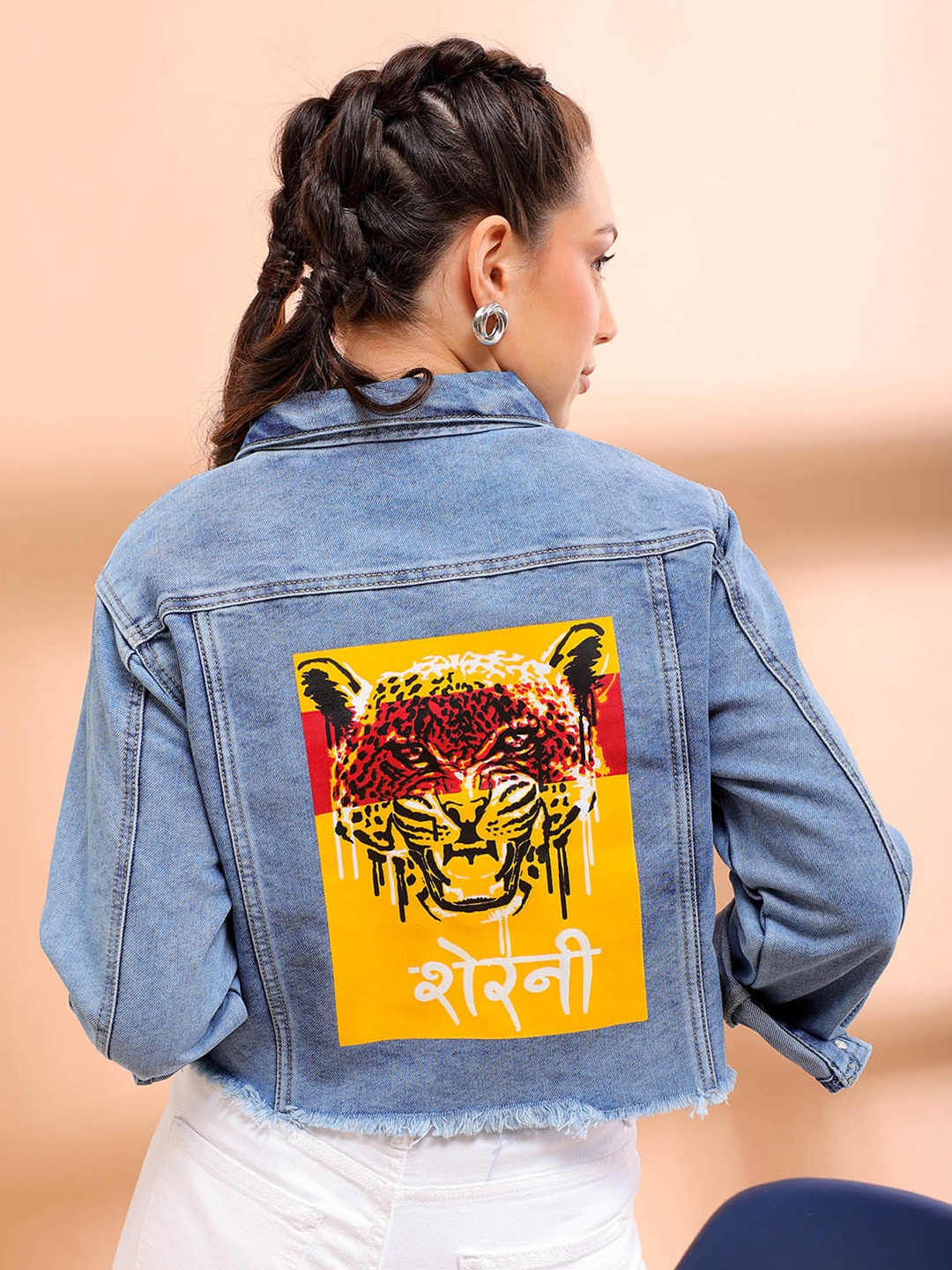

Freehand by The Indian Garage Co Washed Cotton Crop Denim Jacket, Blue