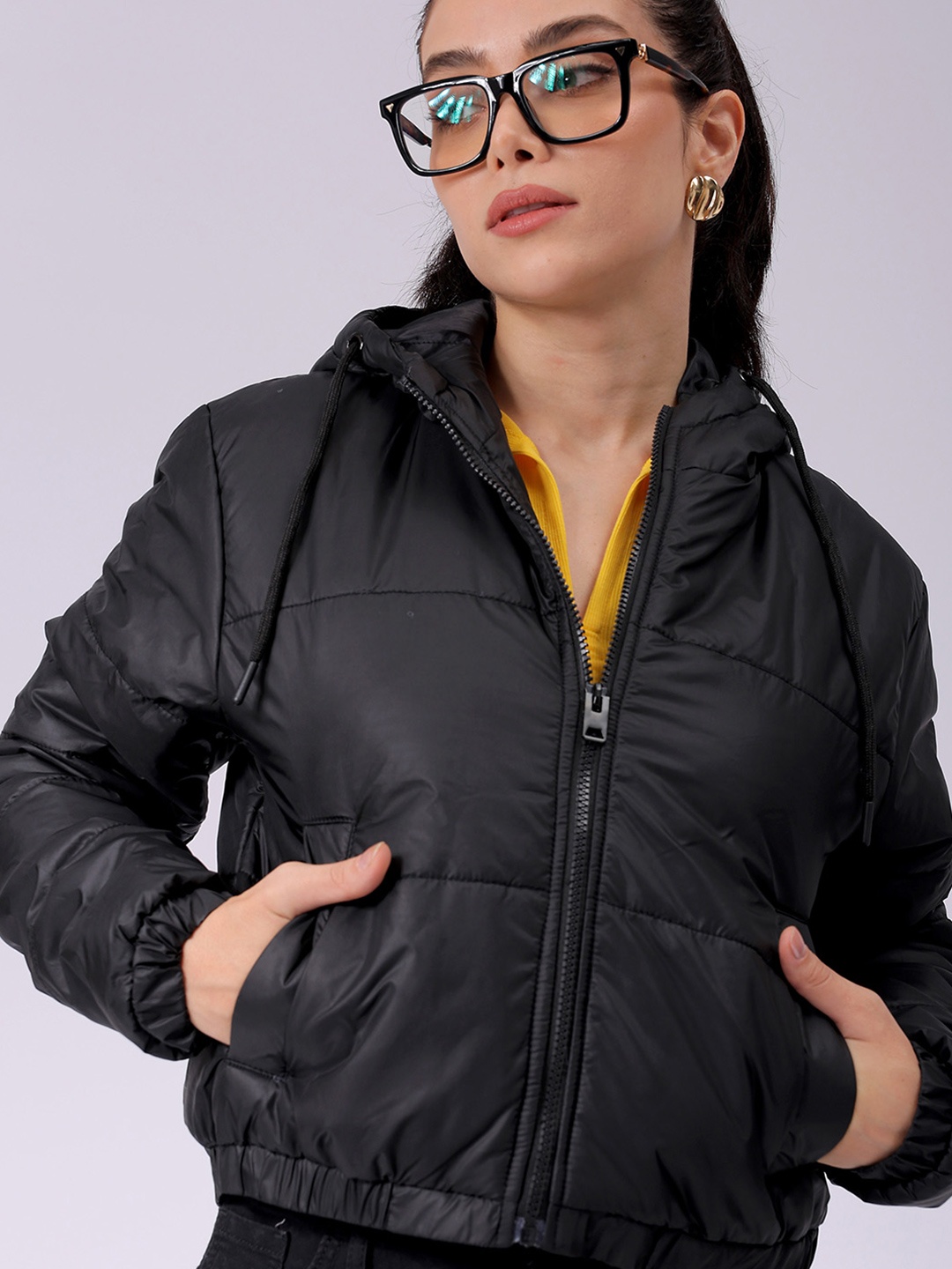 

Freehand by The Indian Garage Co Women Crop Padded Jacket, Black