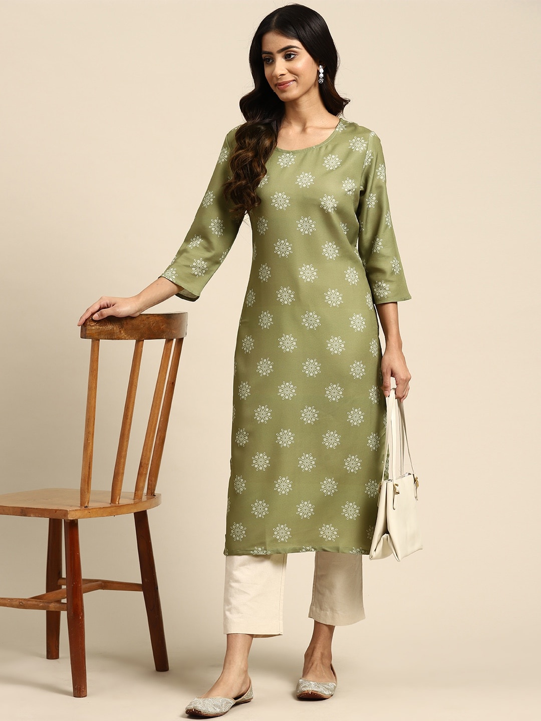 

Anouk Ethnic Motifs Printed Kurta, Olive