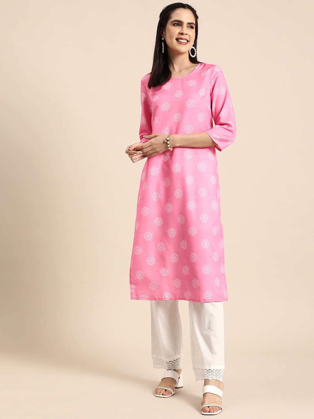 

Anouk Women Ethnic Motifs Printed Straight Kurta, Pink