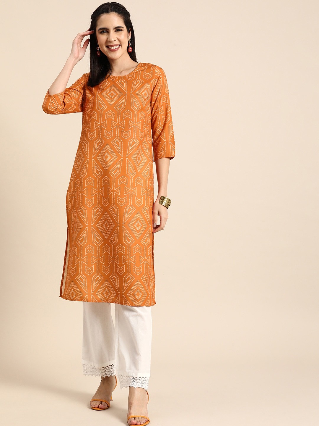 

Anouk Women Geometric Printed Straight Kurta, Rust