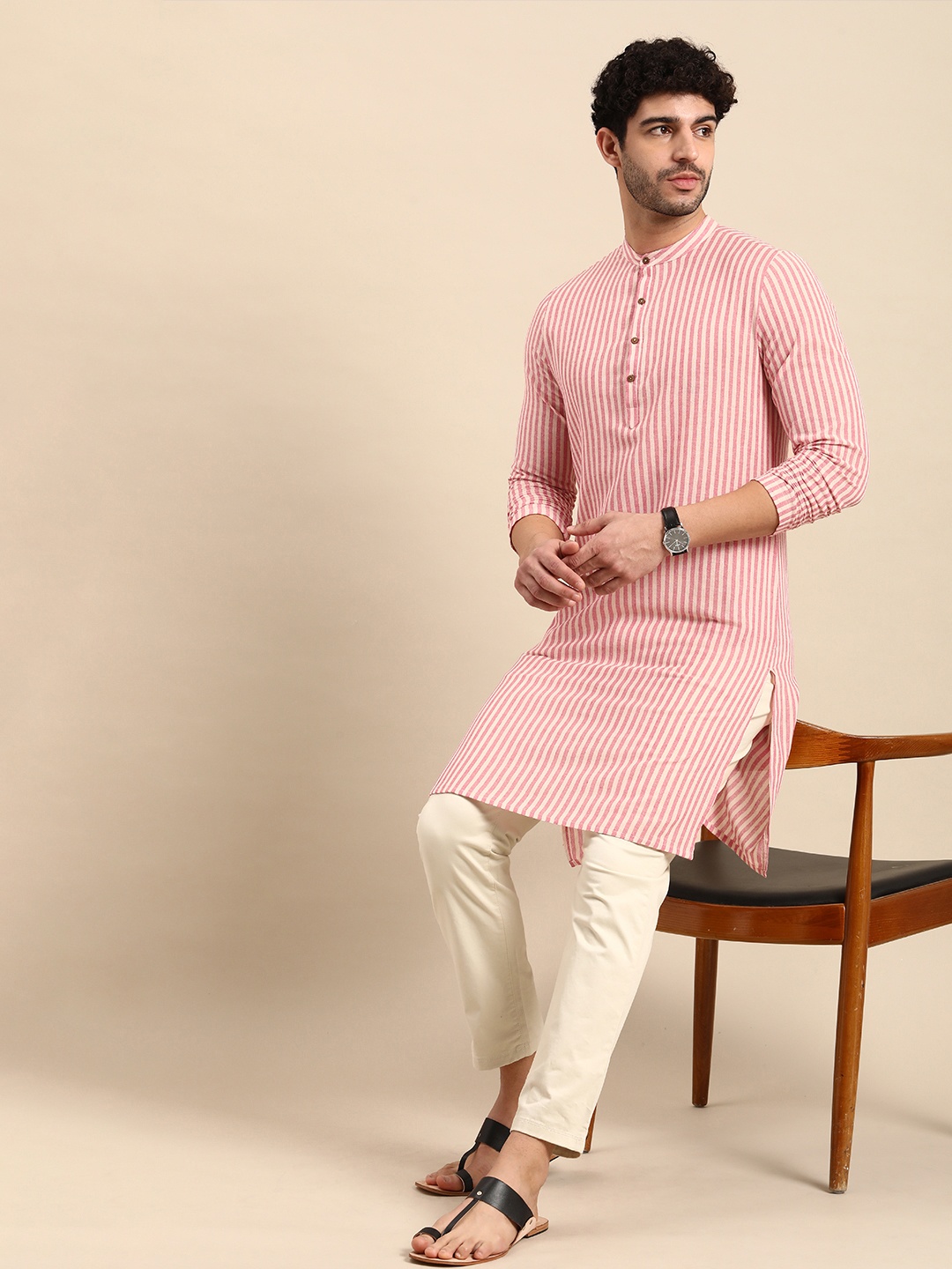 

Anouk Striped Kurta, Pink