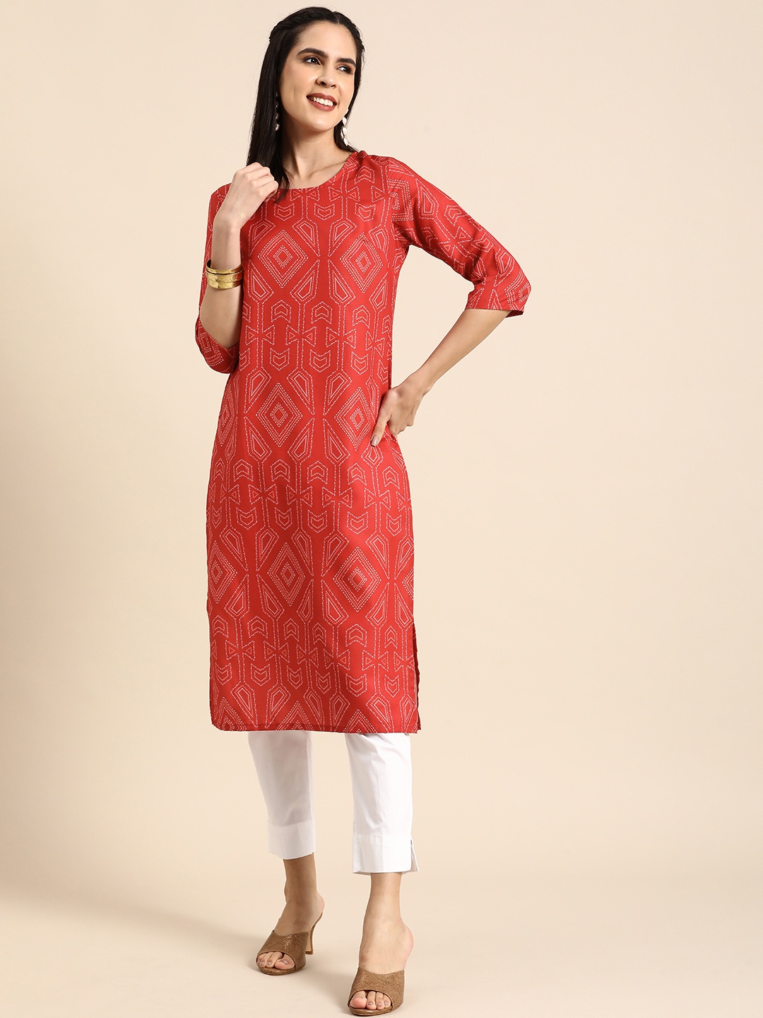 

Anouk Women Geometric Printed Kurta, Red