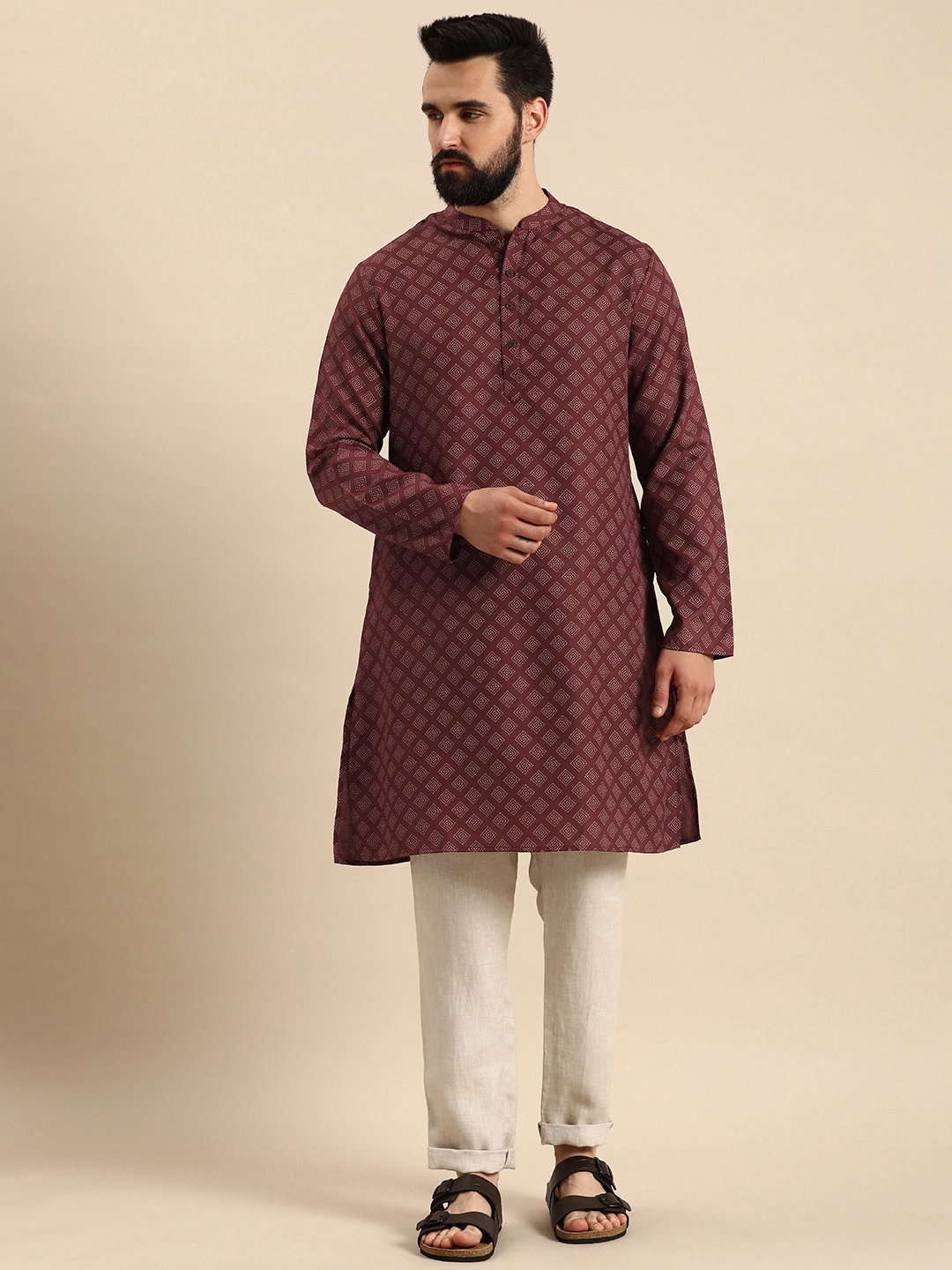 

Anouk Geometric Printed Mandarin Collar Kurta, Maroon