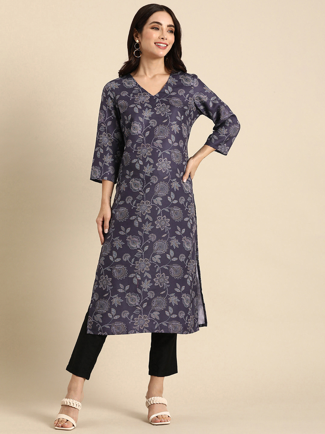 

Anouk Floral Printed Kurta, Purple