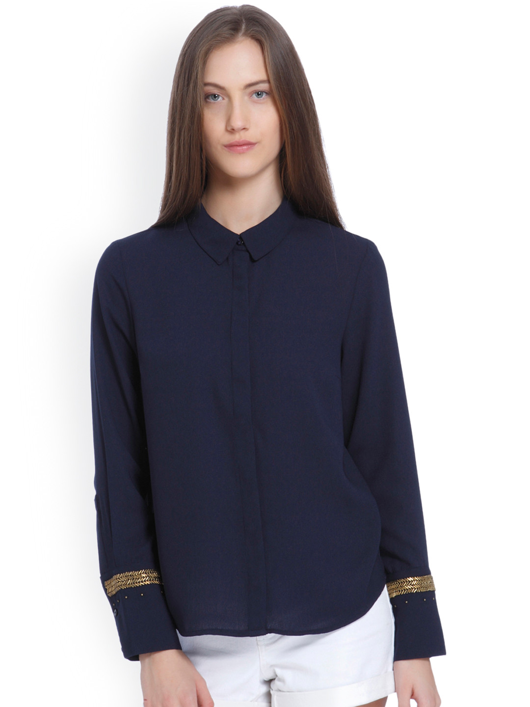 

Vero Moda Women Navy Blue Standard Regular Fit Solid Party Shirt
