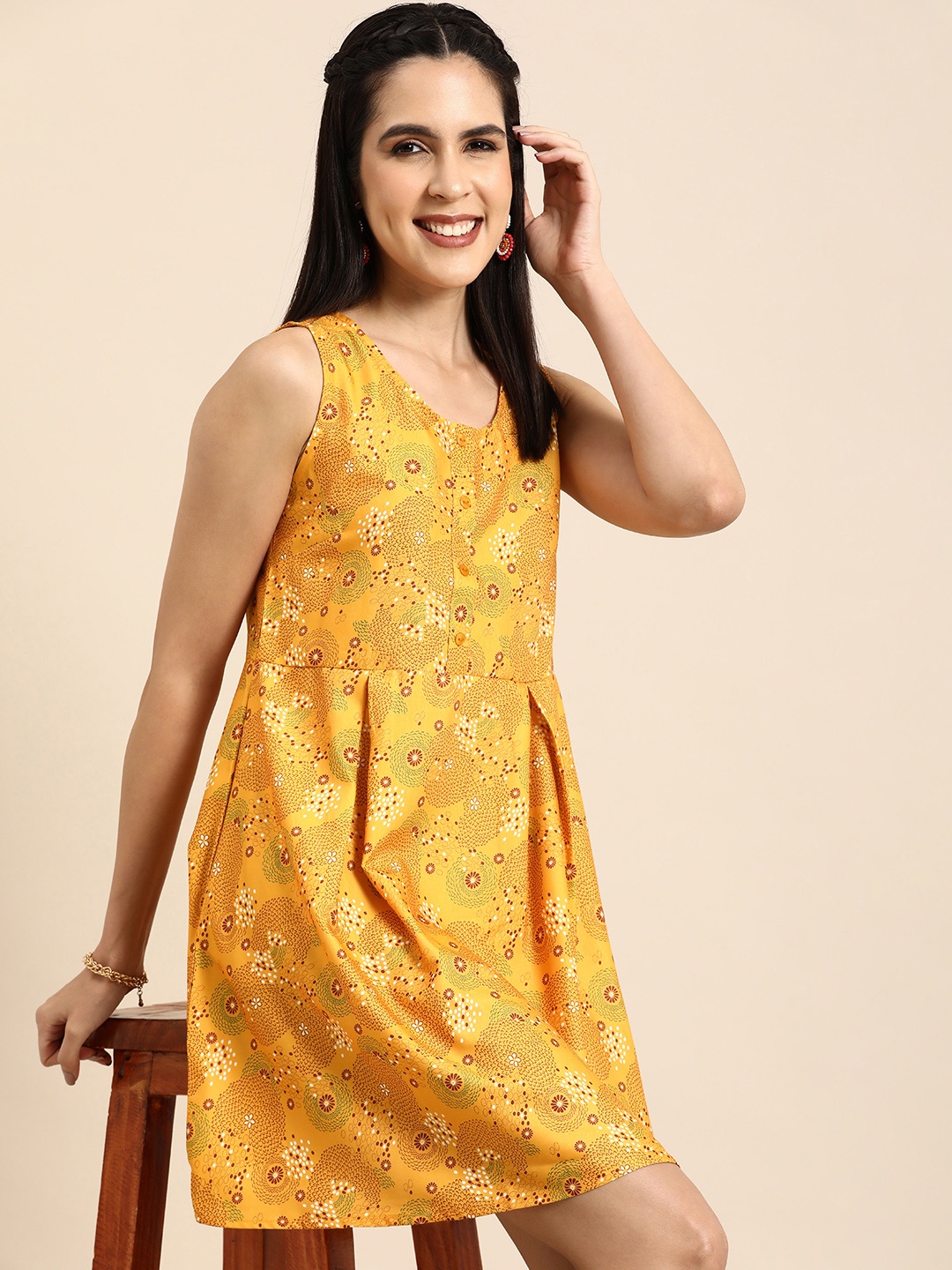 

Anouk Floral Print Sleeveless A-Line Dress, Mustard