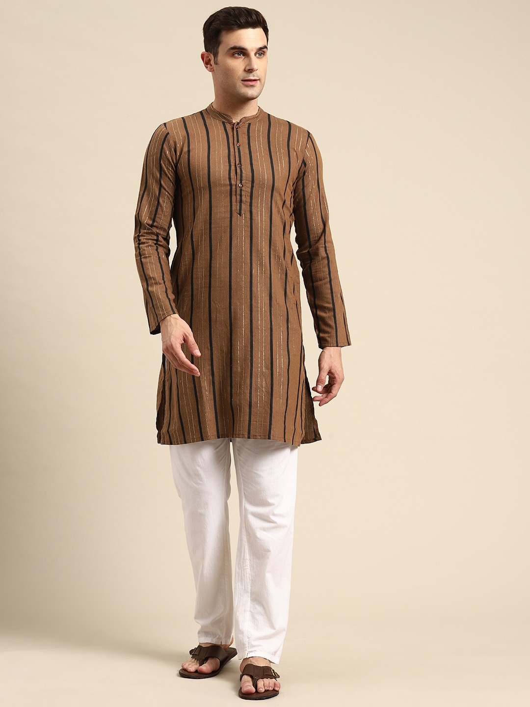 

Anouk Striped Kurta, Brown