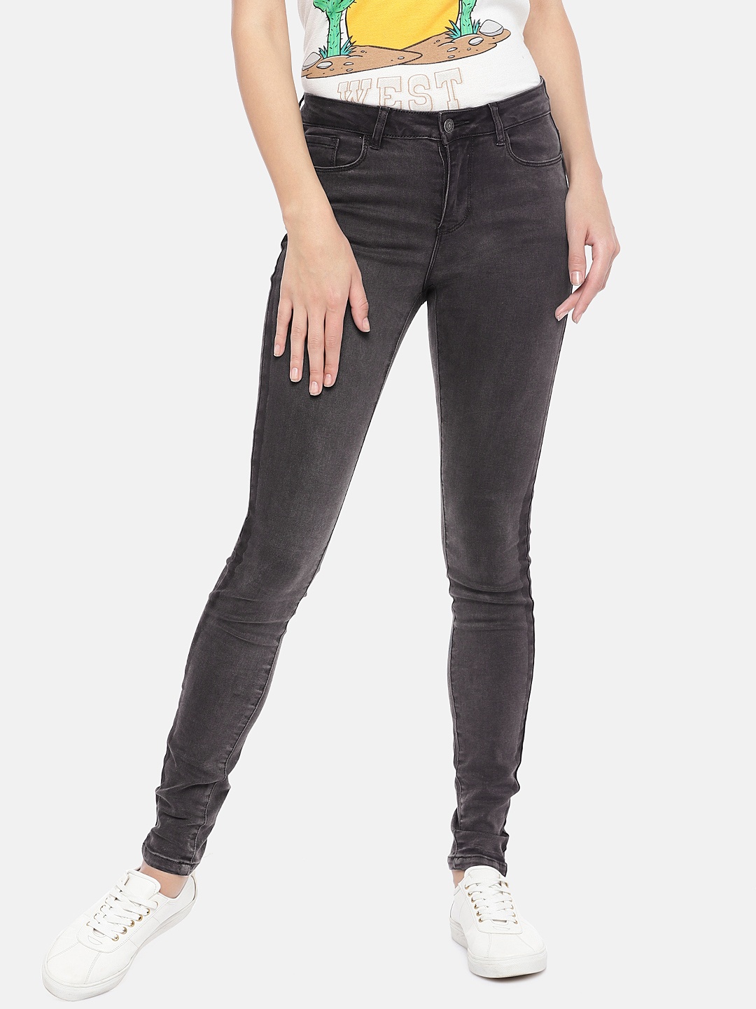 

Vero Moda Women Charcoal Grey Slim Fit Mid-Rise Clean Look Stretchable Jeans