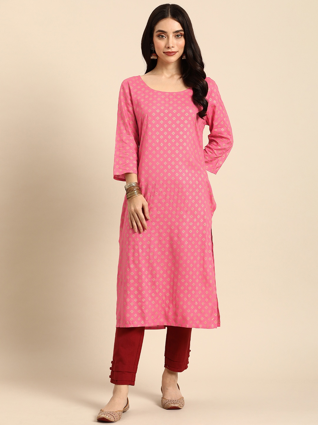 

Anouk Round Neck Geometric Printed Kurta, Fuchsia