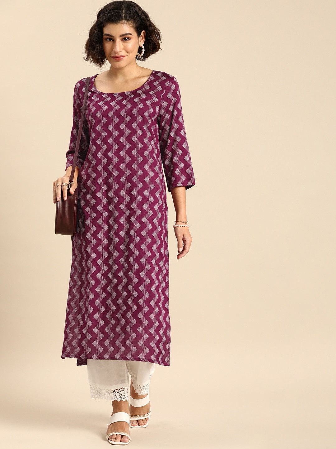 

Anouk Chevron Printed Kurta, Purple